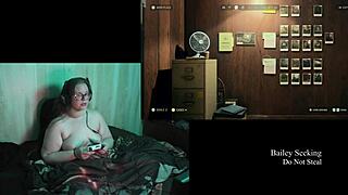 Naked Big Tits BBW Brunette Plays Alan Wake 2 with Glasses Tattoo Belly Fetish