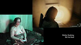 Naked Big Tits BBW Brunette Plays Alan Wake 2 with Glasses Tattoo Belly Fetish