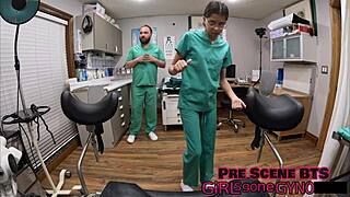 Doctors Tampa and Aria Nicole Spread Tanned Patient Ass in Latex Gloves