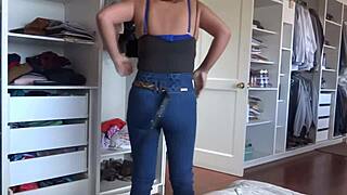 Stepson Cums on My Jeans-Hiked Ass Twice Since He Can't Fuck!