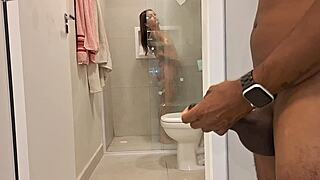 Hosting my friend's hot bath turns into watching her tight pussy pounded