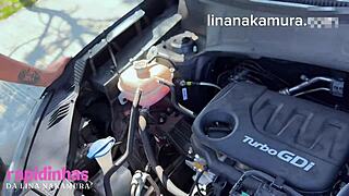 Lina Nakamura Fucks BBC Mechanic Raw Outdoors No Condom In Street