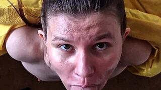 real russian couple's intense blowjob ends with cum on ass then shower wash!!
