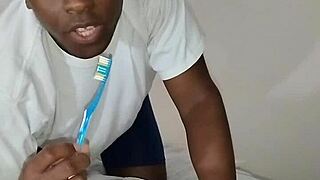 Toothbrush tease through see-through sheer outfit feels amazing