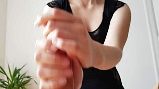 Amateur couple's intimate closeup pov cock massage handjob building to explosive cumshot orgasm in lingerie