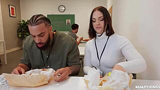brunette athletic babe chokes on deepthroat cumshot in jeans pov