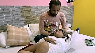 In our bedroom I bend over for servant's rough doggystyle on my hairy indian bhabhi pussy creampie
