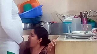 Specific wife begs neighbor not to fuck her tight wet pussy in kitchen before husband arrives