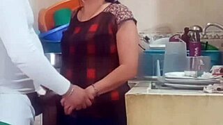 Specific wife begs neighbor not to fuck her tight wet pussy in kitchen before husband arrives