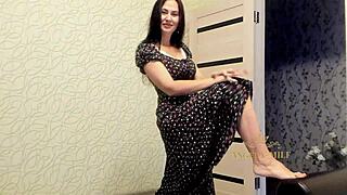 wow horny brunette milf rips lingerie drippin pussy juicy ass for young fan angela-milf!