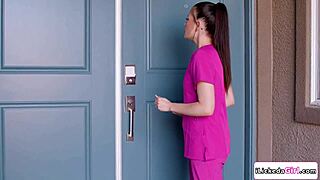 Busty masseuse devours shaved pussy making petite client moan hard