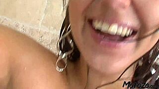 amateur big tits babe fucks rough in sloppy shower sex!