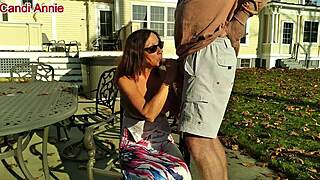 mature housewife candi annie milks cock outdoors then gulps hot cum