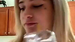 blonde teen with big tits goes topless on webcam shaking her huge ass