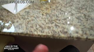 Mature Step Mom Sucks Stepsons Hard Cock Under Breakfast Table! Kymber Leigh