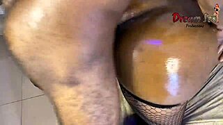 oiled ebony ass bent over for big black cock doggystyle and cowgirl riding