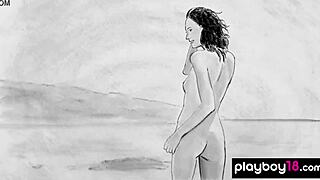 Petite shaved mare strips tight body on beach.