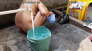 Nangi Bhabhi Bathes Outdoors Showing Big Boobs and Cute Wet Pussy