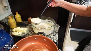 Mature Step Mom Sucks Stepsons Hard Cock Under Breakfast Table! Kymber Leigh