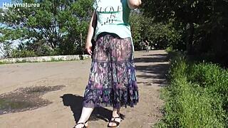 hairy mature flashes pussy through transparent dress
