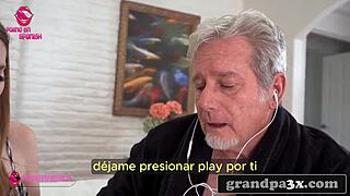 old man catches young teen masturbating her shaved pussy subtitled