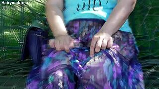 hairy mature flashes pussy through transparent dress