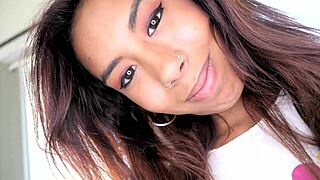 90lb Lil Franki chokes down monster cock hands-free then gulps cum in POV