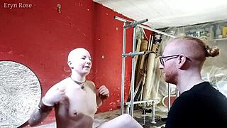 Bound slave trembles before device bondage then explodes in multiple after-orgasms