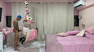 blonde hottie swings in hammock getting fucked on camera behind the scenes