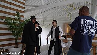italiana gets revenge fucked hard by two friends in doggystyle and missionary