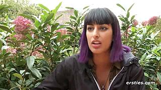 Thrilling rush as exhibitionist babe fingers wet pussy in public restroom