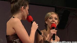 sexy blonde sways hot body on stage before clothes get ripped wild
