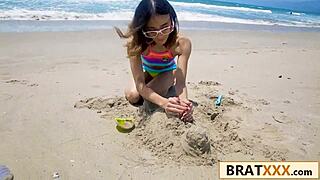 Tiny Latina Brunette's Narrow Ass Stretches on Monster Cock Post-Beach Pickup