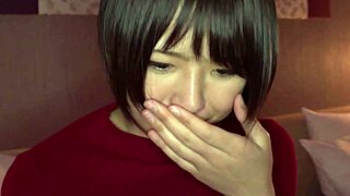 her j-cup natural tits spill from bra as old man first times the cute japanese 18yo freshman's tight ass on bed