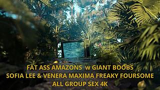 Sofia Lee bounces big natural tits in amateur 4some