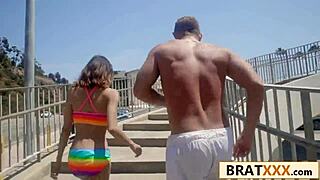 Tiny Latina Brunette's Narrow Ass Stretches on Monster Cock Post-Beach Pickup