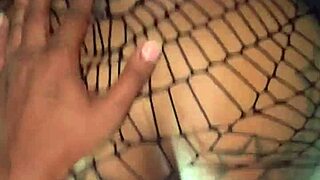 sexy stripper in fishnets and lingerie strips teases then gets wet pussy creampied by bbc