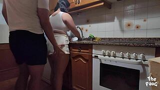 i bend over my latina stepdaughter in kitchen shorts for hidden doggystyle cum on huge ass