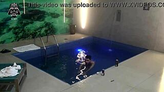 Brazilian blonde bareback threesome with friends in motel pool