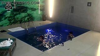 Brazilian blonde bareback threesome with friends in motel pool