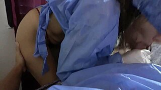 Naughty Latina nurse milf sucks patient monster cock dry in hospital