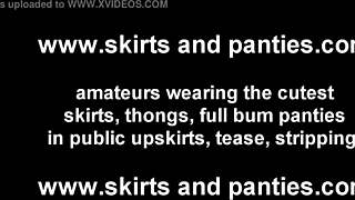 I catch you staring hard at my skimpy flashing panties all day