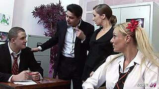😏 female teacher and hot girl lure guys into wild classroom foursome orgy