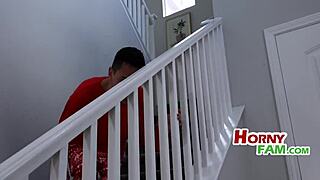 caught fucking hot milf stepmom and teen stepsis on christmas for taboo 3some pounding