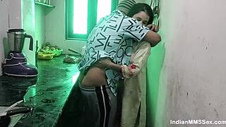 skinny indian maid bends over kitchen counter for rough blowjob deepthroat and hard pussy fuck