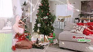 caught fucking hot milf stepmom and teen stepsis on christmas for taboo 3some pounding
