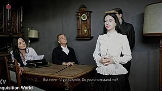 Maid Judith's ordeal! Spanked in outfit balancing rule book with fake smile for superiors!