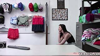 narrator watches pretty brunette teen 18+ caught stealing nintendo switch bent over for rough doggystyle sex