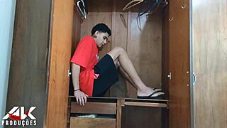 stepson hides in closet spying hot milf mom