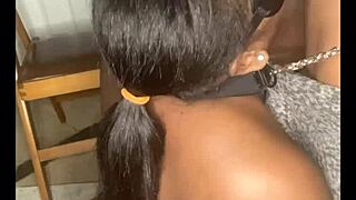 thick ebony beauty in fishnets leashed up for intense garage session with natural curves